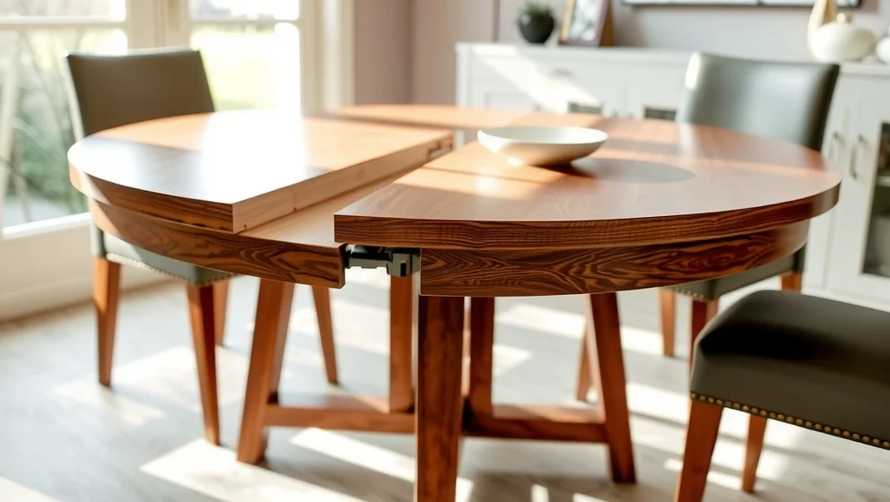 Runt matbord med iläggsskiva för hemmet